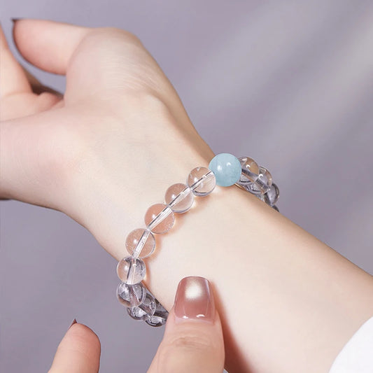 White & Blue Clear Quartz Stretch Bracelet|Calm Clarity Amulet