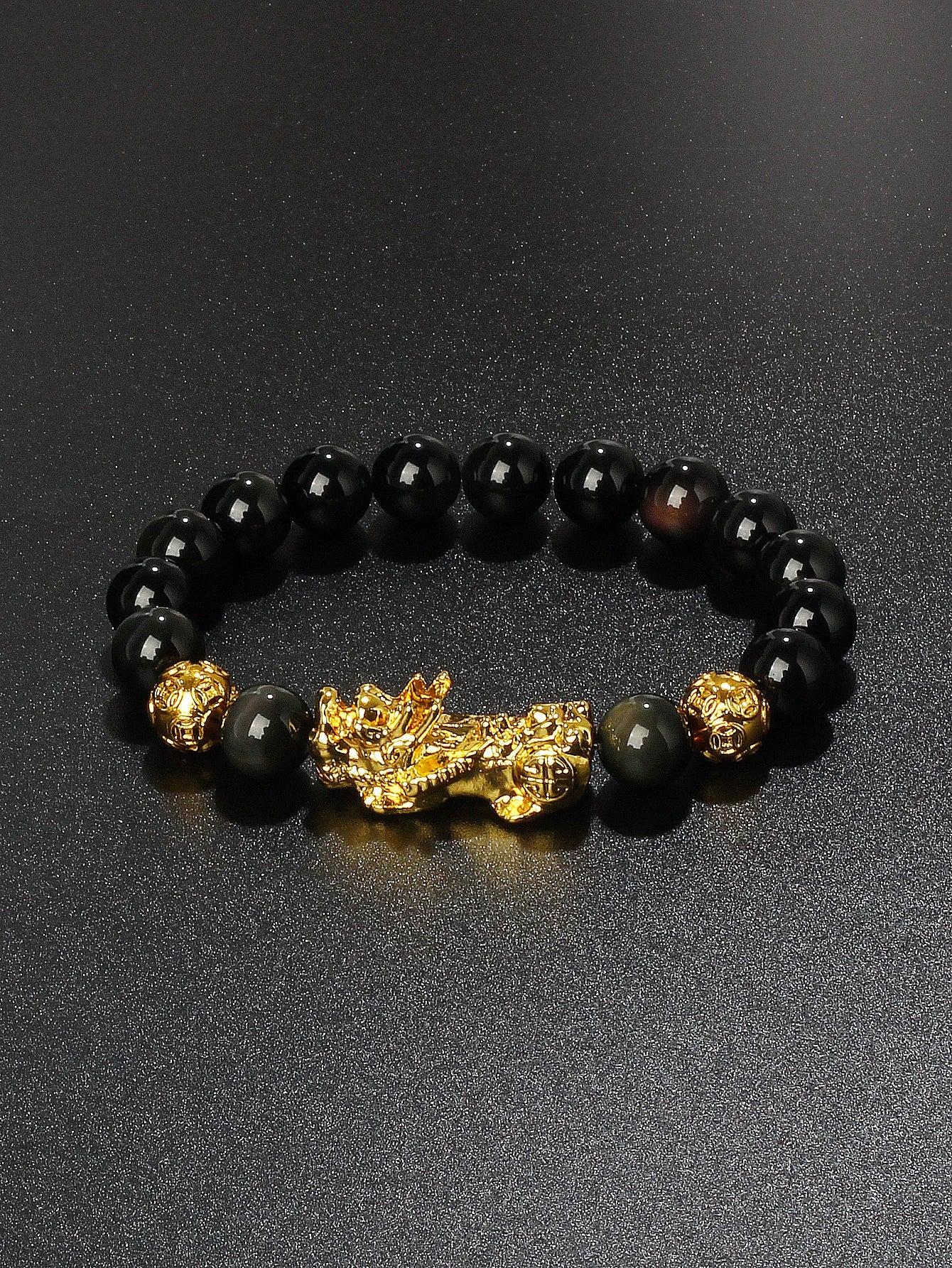 Gold Color Pi Xiu Bracelets Women Feng Shui Obsidian Wealth Pi Yao Bracelets Men 10m Dragon Mantra Bead Bangle Lucky Jewelry New
