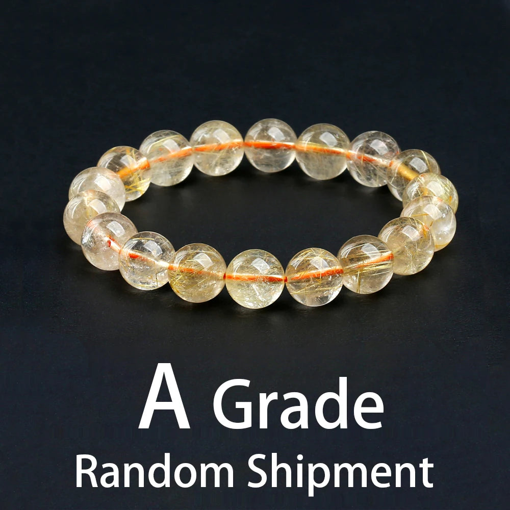 Rutilated Quartz Golden-Needle Round Bead Bracelet