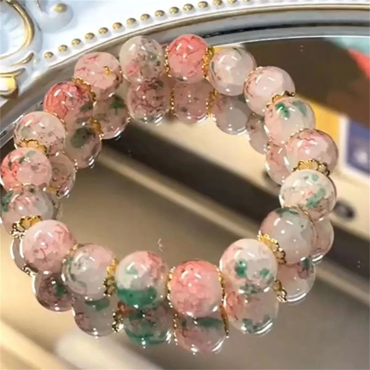 Y2K Sweet Cherry Blossom Crystal Beaded Bracelet
