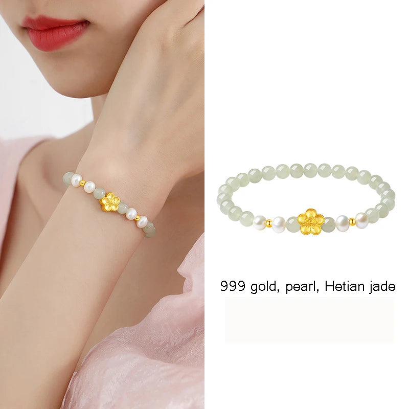 Hotan Jade & 999 Gold Pearl Bracelet|Feng Shui Elegance