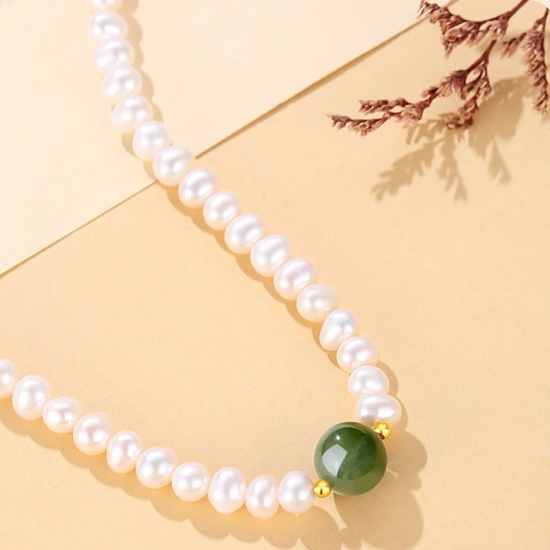 Green Pearl Choker — Freshwater Pearl & Green Beads