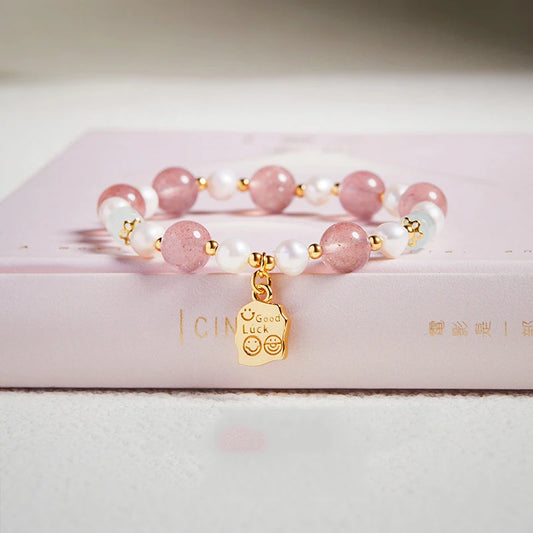 Strawberry Pink Crystal Love Bracelet|Pearl & Semi-precious