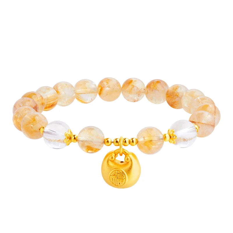 Natural Yellow Tower Crystal Golden White Crystal Lucky Charm Stone Original Design Enhance Energy Purification Wealth Bracelet