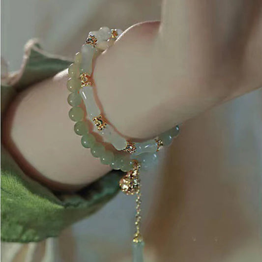 Hetian Jade Bamboo Knot Handchain Gold-Silk Bracelet