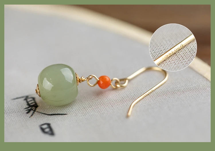 Hetian Jade Green Earrings | Sterling Silver Allergy-Proof