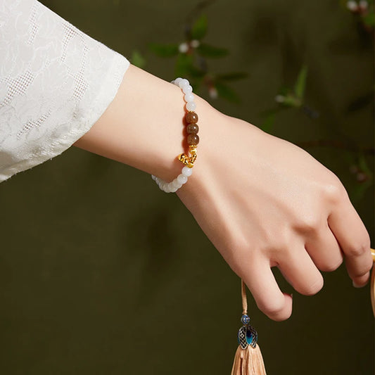 White Hotan Jade Adjustable Bracelet — Luxury Feng Shui Beads