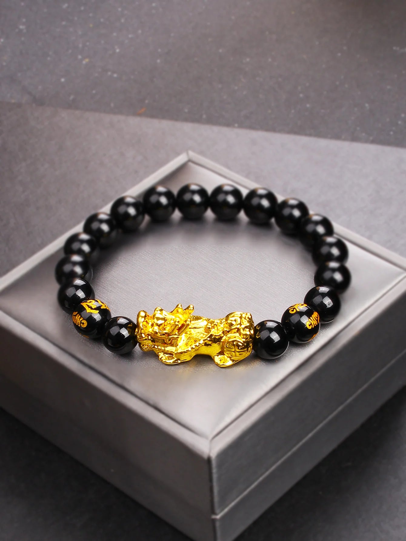 Gold Color Pi Xiu Bracelets Women Feng Shui Obsidian Wealth Pi Yao Bracelets Men 10m Dragon Mantra Bead Bangle Lucky Jewelry New