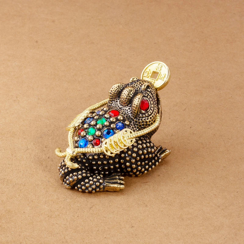 1PC Brass Feng Shui Toad Money Lucky Fortune Wealth Chinese Frog Toad Coin Home Office Decoration Lucky Gifts Tabletop Ornaments