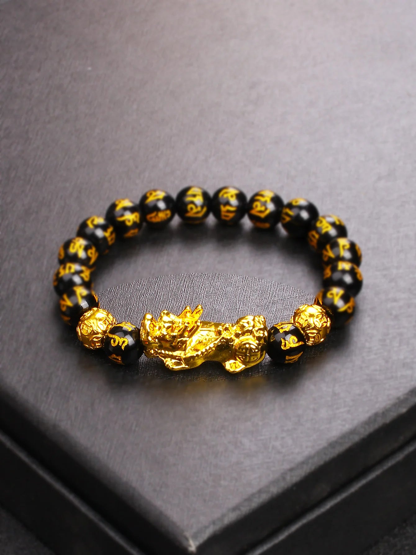 Gold Color Pi Xiu Bracelets Women Feng Shui Obsidian Wealth Pi Yao Bracelets Men 10m Dragon Mantra Bead Bangle Lucky Jewelry New