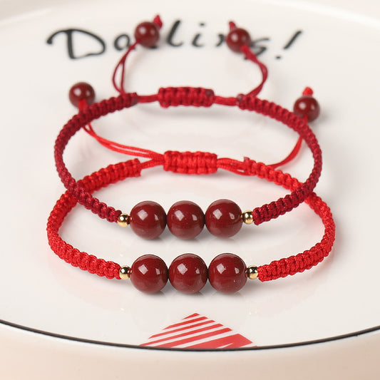 Handwoven Cinnabar Six-Word Mantra Red String Bracelet - Protection & Luck Charm