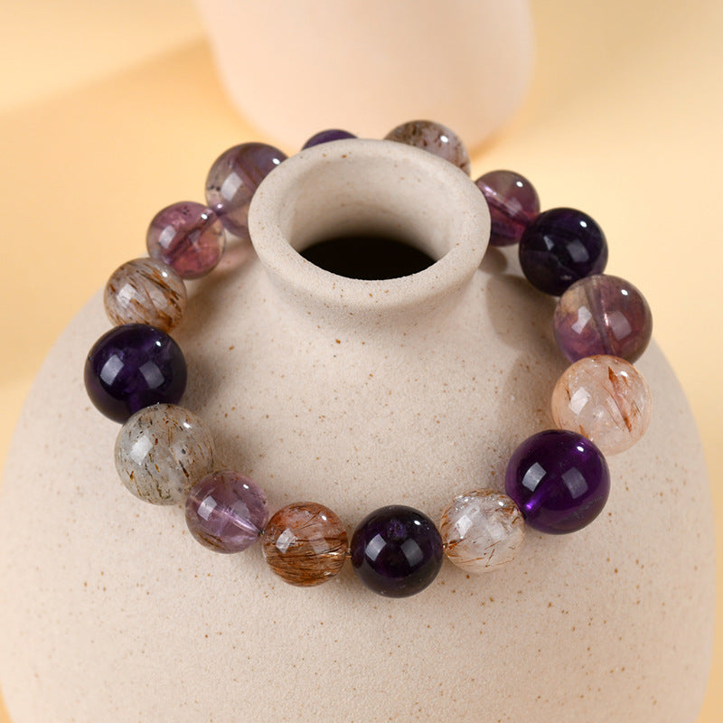 Natural Amethyst Super Seven Purple Planet Bracelet - Elegant Unisex Energy Jewelry for Harmony