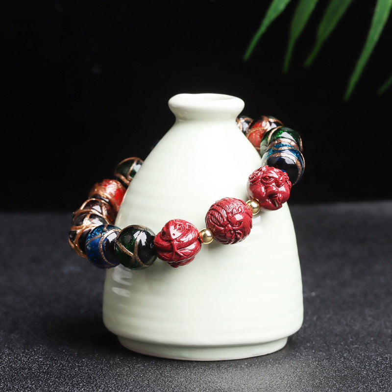 Tiger Year Incense Ash Glazed Bead Bracelet - Mystical Protection and Fortune Talisman