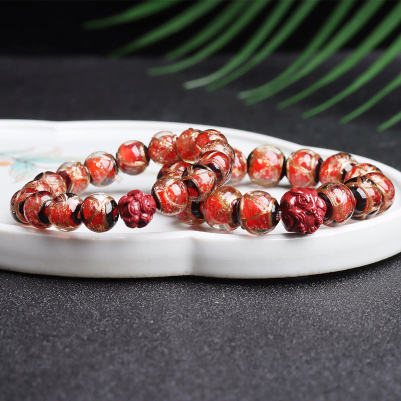 Tiger Year Incense Ash Glazed Bead Bracelet - Mystical Protection and Fortune Talisman