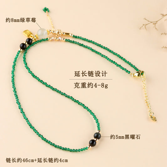 Obsidian Green Strawberry Crystal Multi-Circle Bracelet – Adjustable Spiritual Jewelry for Women