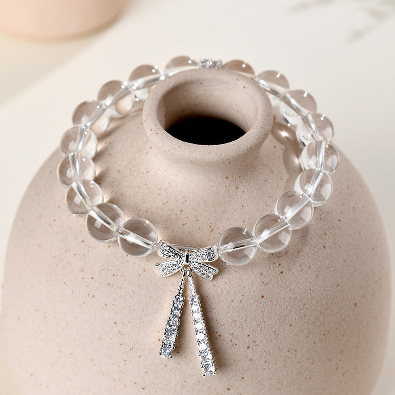 Natural White Crystal Bow Bracelet Set | Purifying Energy & Elegant Fashion Jewelry for Women