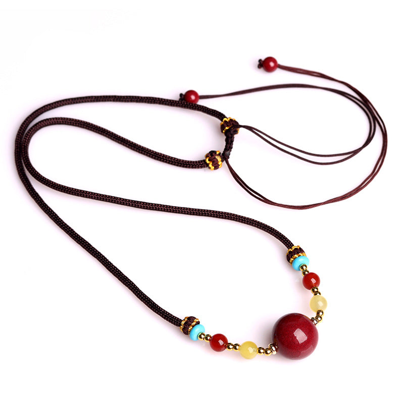 Natural Cinnabar Purple Gold Sand Fortune Bead Necklace - Wealth & Protection Amulet