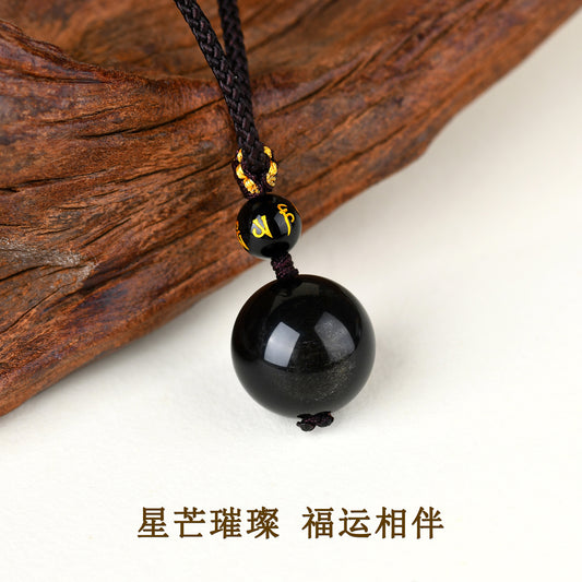 Natural Obsidian Lucky Bead Pendant - Vintage Palace Style Zodiac Necklace for Men & Women