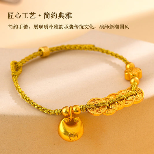 Golden Five Emperors Coin Bracelet with Little Fat Fu Charm - Wealth and Protection Talisman