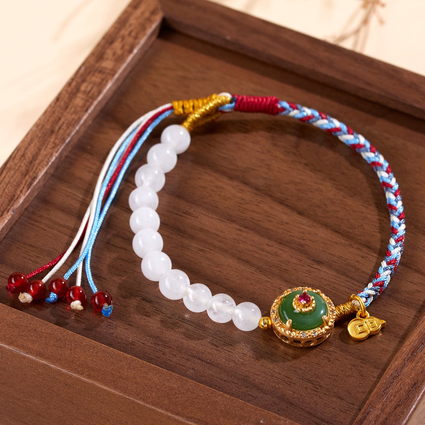 Natural White Chalcedony Handmade Braided Bracelet | Chinese Cultural Spiritual Jewelry