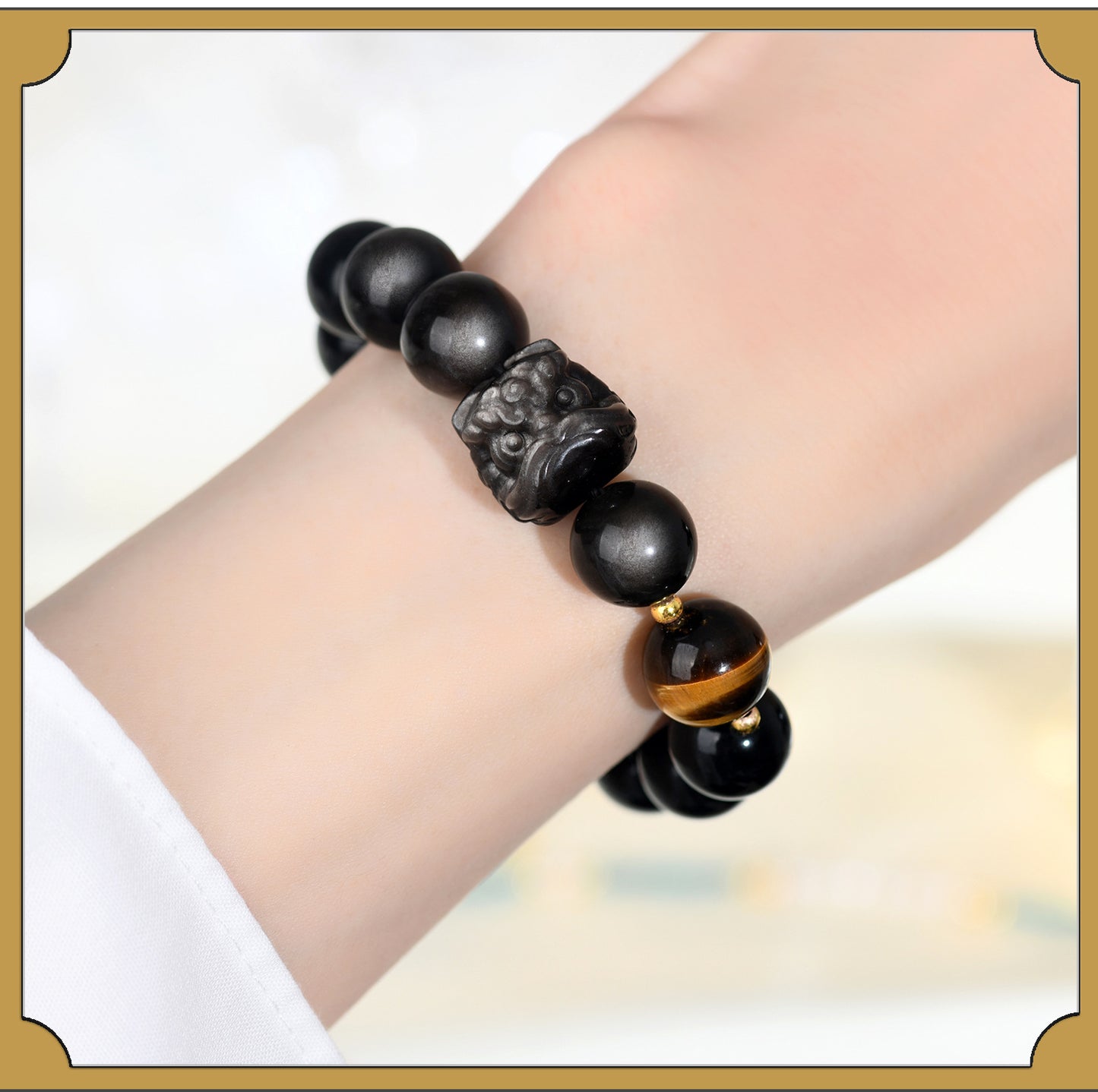Natural Obsidian Lion Awakening Bracelet | Chinese Style Unisex Protection Talisman
