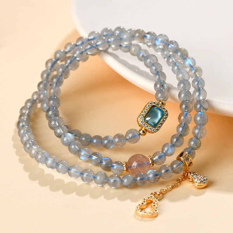 Natural Crystal Labradorite Strawberry Crystal Fortune Three-Circle Bracelet New Chinese Style Original Women's Multi-Layer Bracelet
