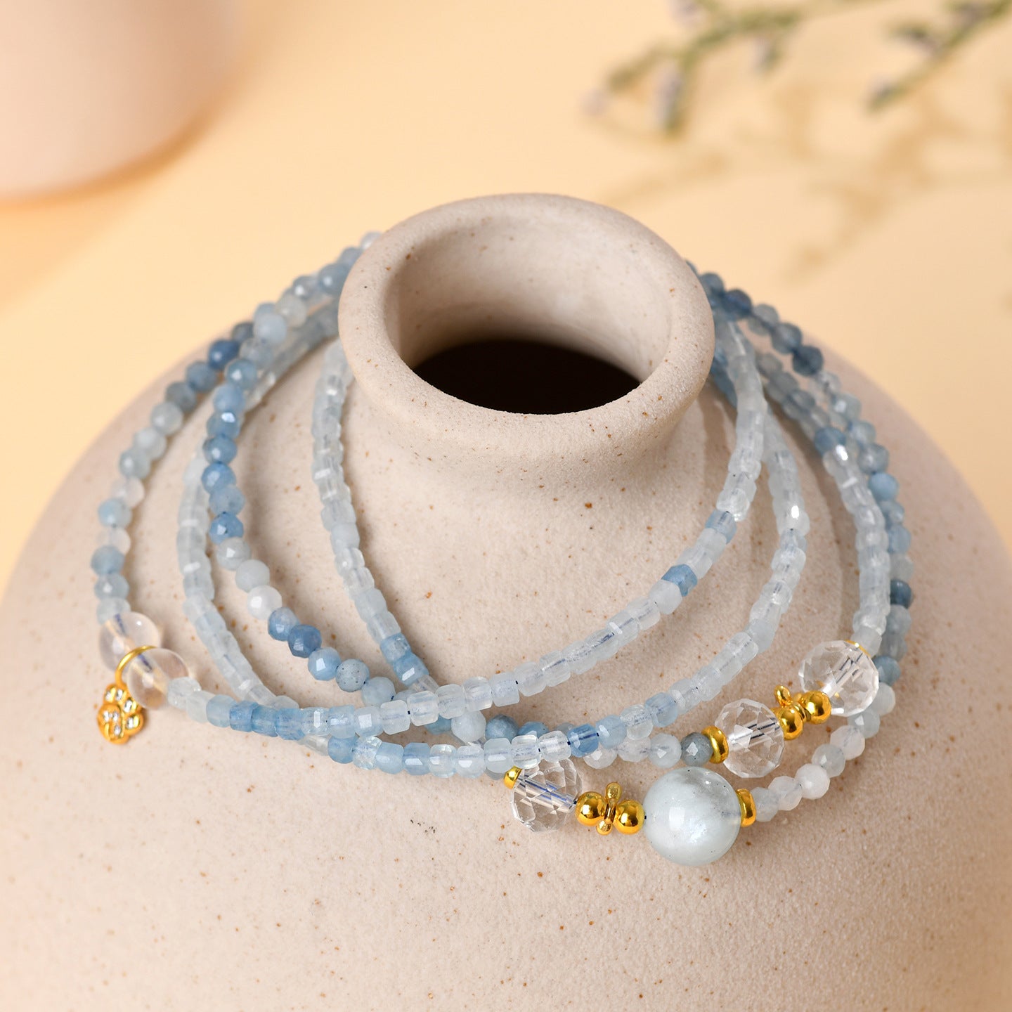 Natural Aquamarine Multi-Layer Adjustable Bracelet | Serene Energy & Elegant Protection