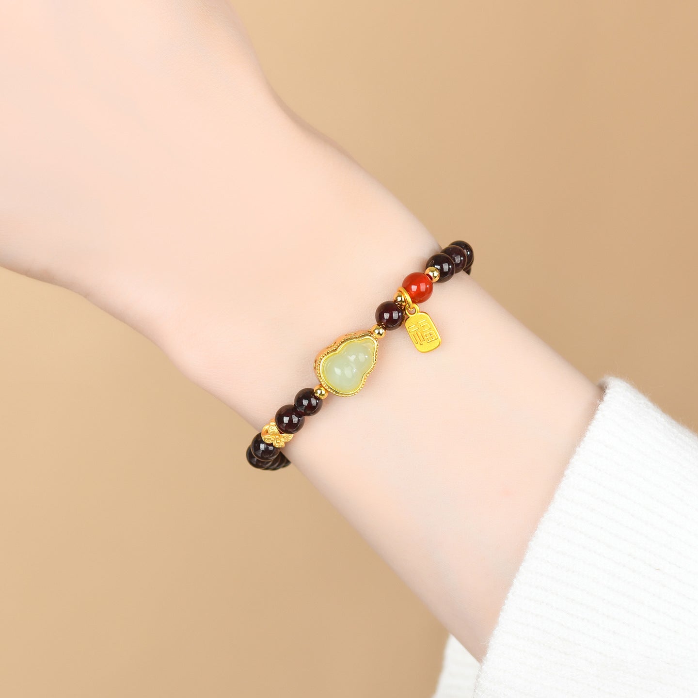 Natural Crystal Garnet Gourd Fortune Bracelet | Wealth & Protection Amulet for Women
