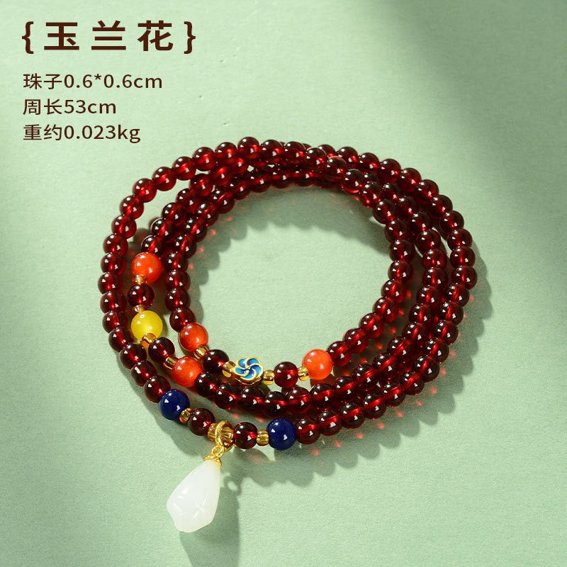 108Garnet Stone Bracelet Pure Color Tibetan Style Accessories Unisex Ethnic Style Jewelry Buddhist Beads