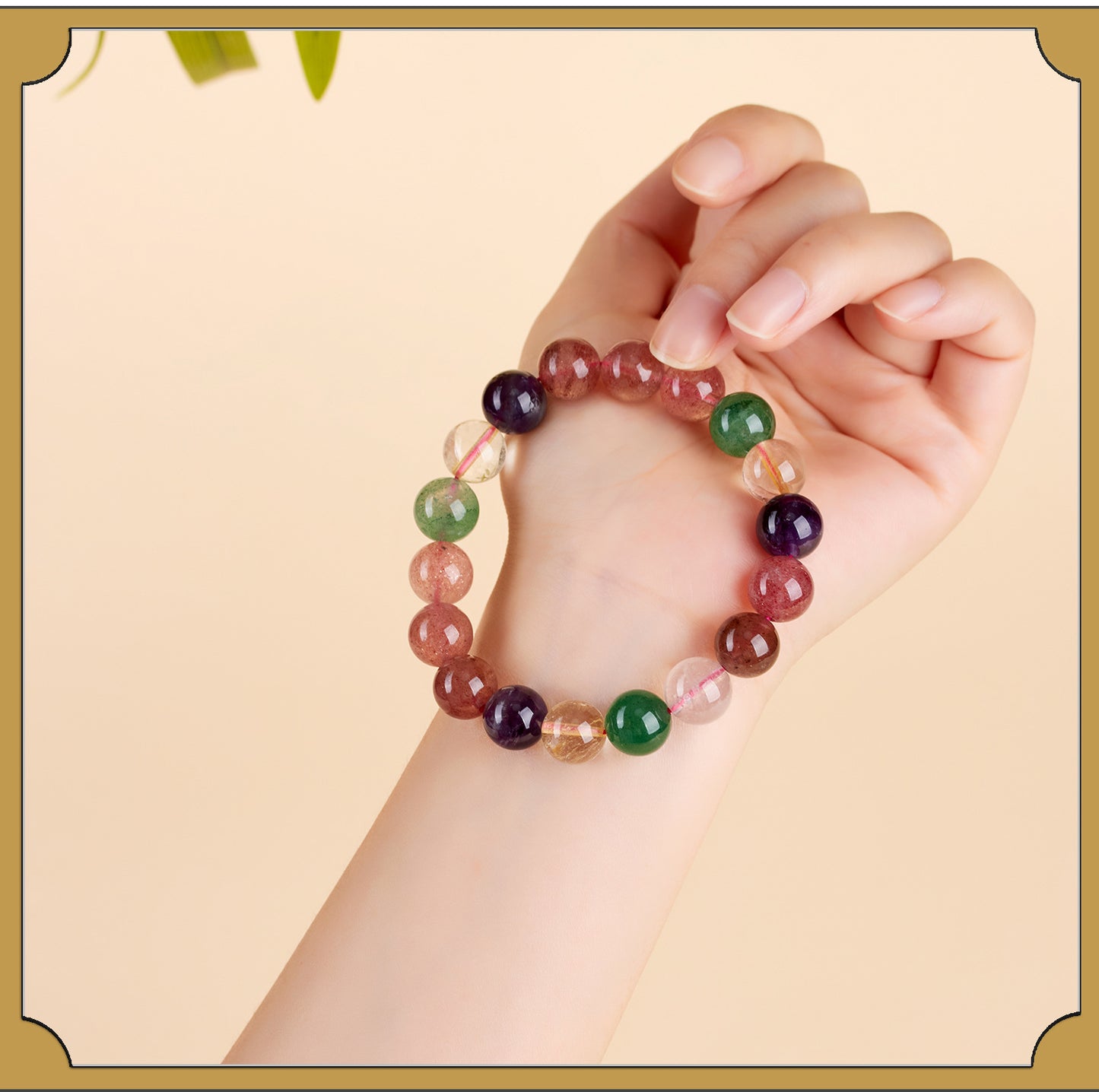 Strawberry Crystal Super Seven Single Circle Bracelet - Natural Energy Charm for Women