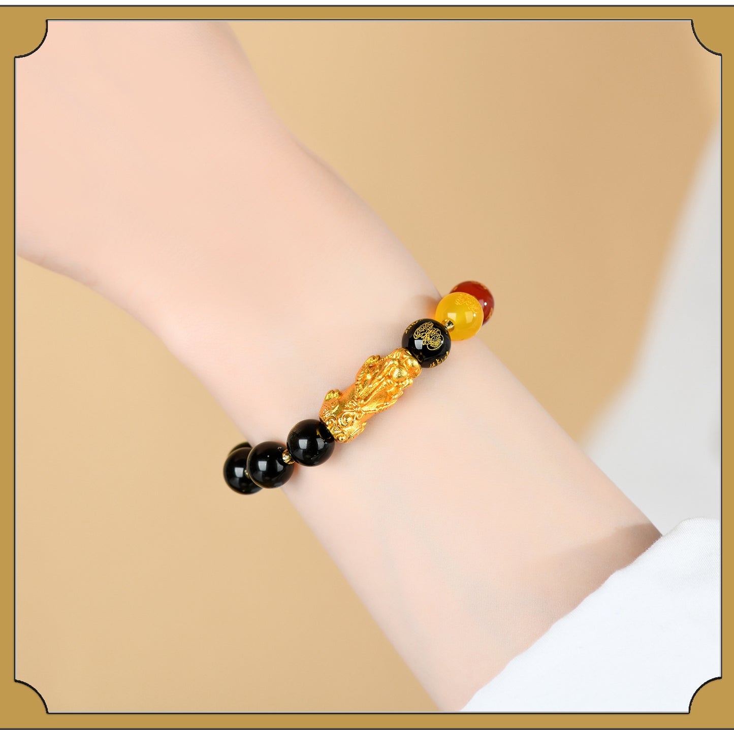 Natural Ice Obsidian Five-Way Wealth God Pixiu Bracelet for Zodiac Year Fortune