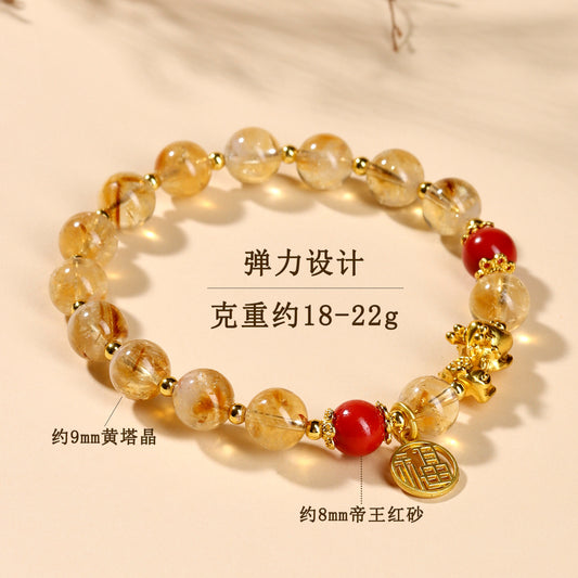 Yellow Pagoda Crystal and Imperial Red Cinnabar Lucky Bracelet for Women