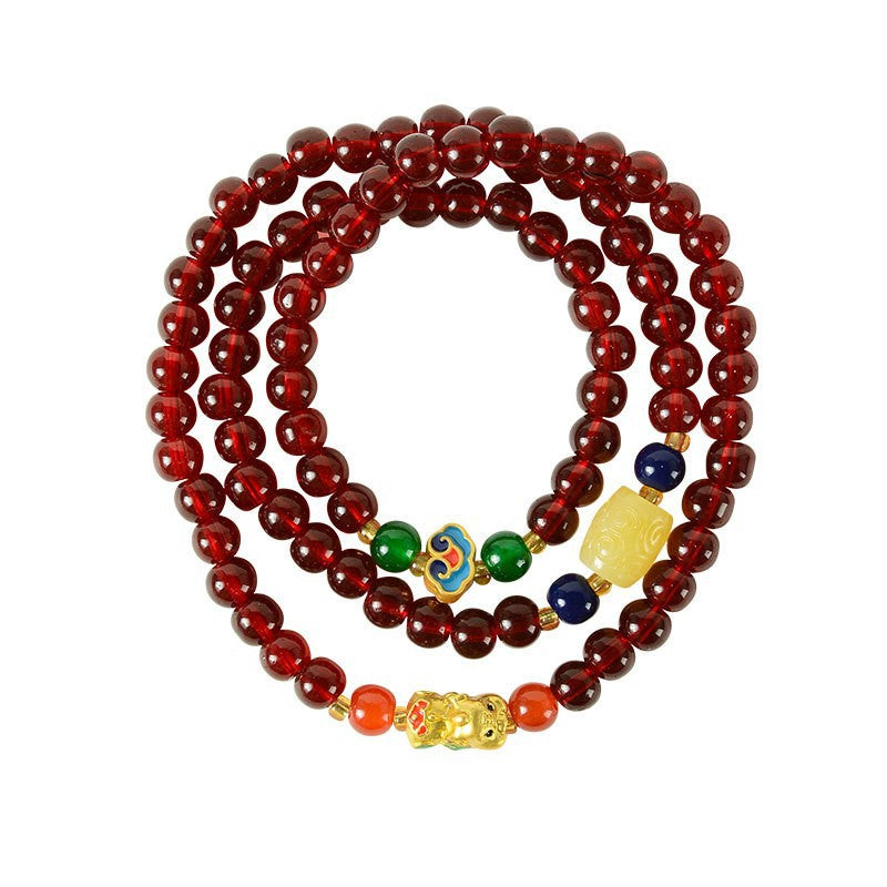 108Garnet Stone Bracelet Pure Color Tibetan Style Accessories Unisex Ethnic Style Jewelry Buddhist Beads