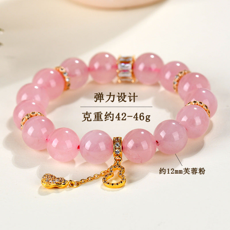 Natural Hibiscus Pink Crystal Beaded Bracelet | Large Round Beads Spiritual Jewelry for Women