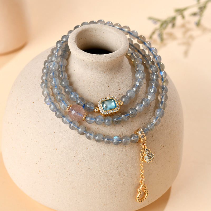 Natural Crystal Labradorite Strawberry Crystal Fortune Three-Circle Bracelet New Chinese Style Original Women's Multi-Layer Bracelet