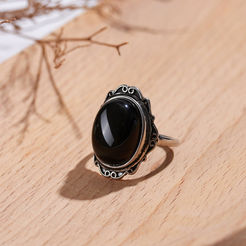 Rainbow Eye Obsidian Ring – Adjustable Unisex Spiritual Protection Jewelry
