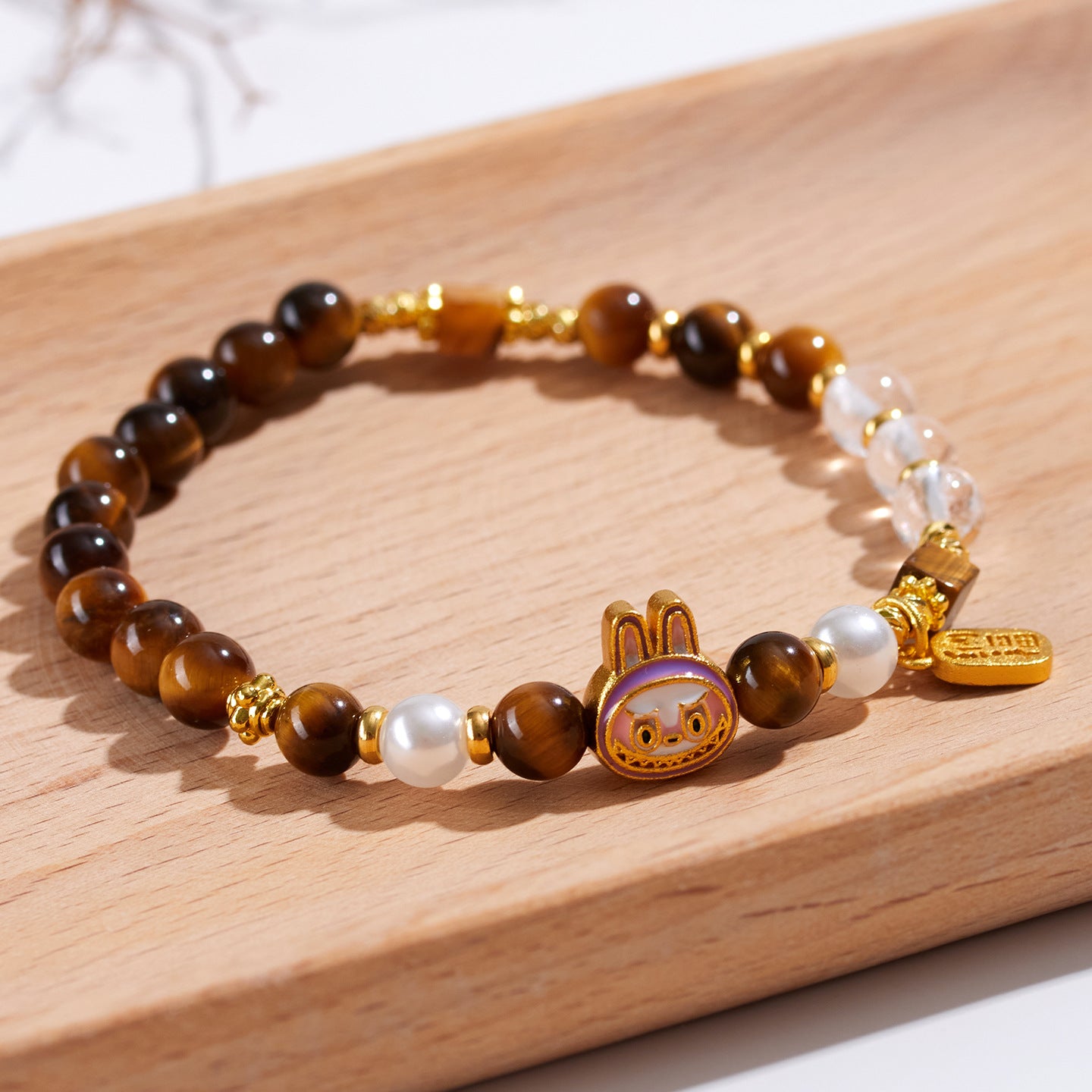 Natural Tiger Eye Stone White Crystal Elf Bracelet|Protection Luck Charm Women's Fashion
