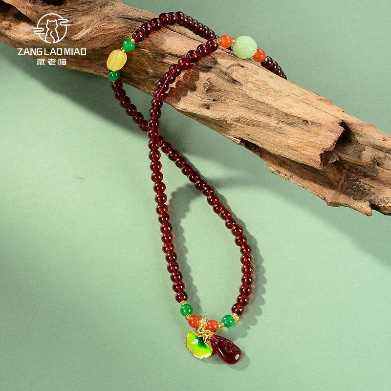 108Garnet Stone Bracelet Pure Color Tibetan Style Accessories Unisex Ethnic Style Jewelry Buddhist Beads