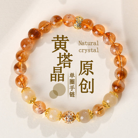 Yellow Pagoda Rutilated Quartz Bracelet - Chinese Style Women's Spiritual Jewelry