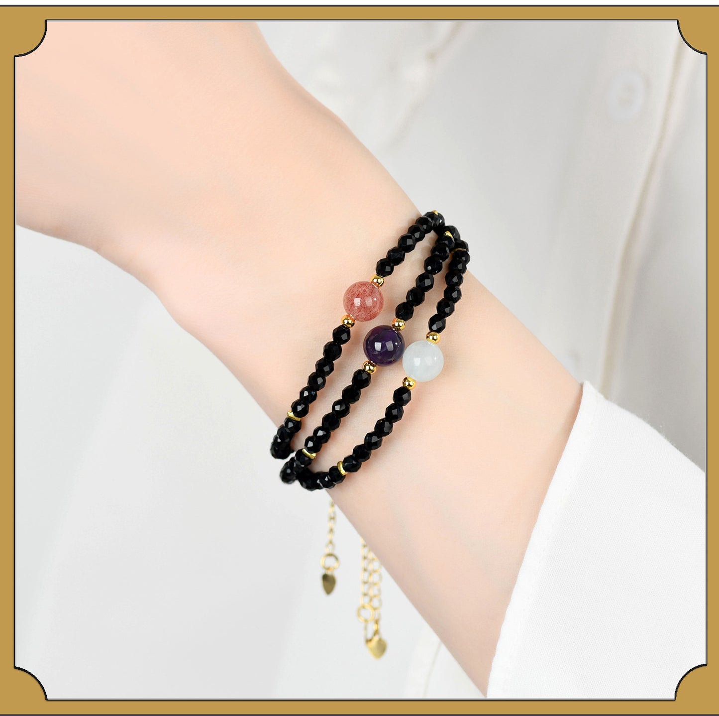 Natural Crystal Black Spinel Multi-Gem Adjustable Bracelet for Women - Mystical Protection & Elegance