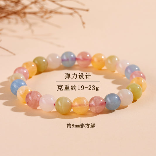 Natural Crystal Colorful Quartz Single Circle Bracelet - Macaron Hues for Harmony & Luck