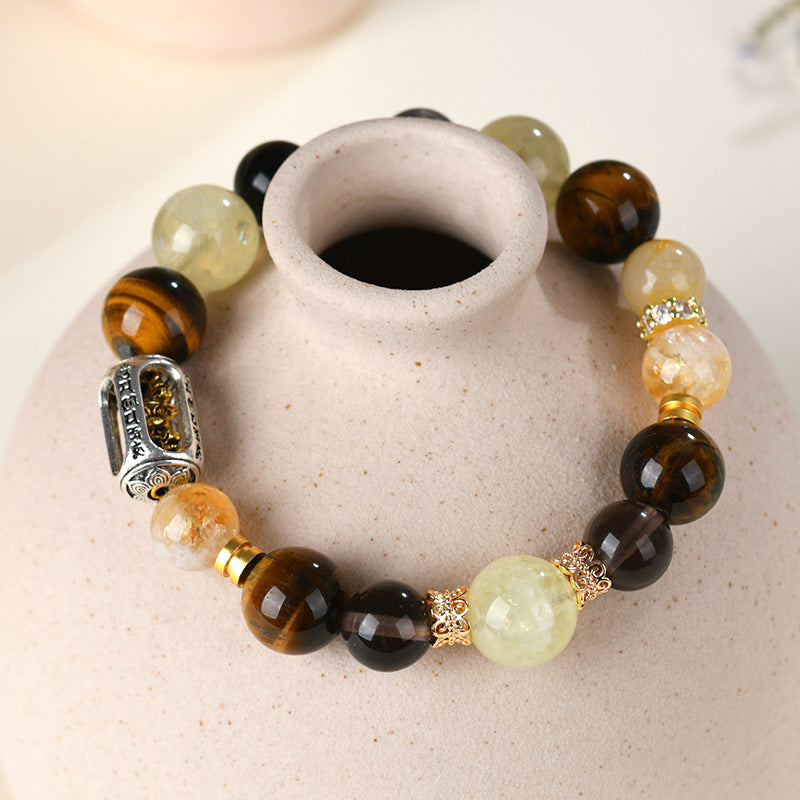 Natural Tiger Eye Gold Crystal Bracelet with Yellow Tower Beads - Protection & Wealth Talisman