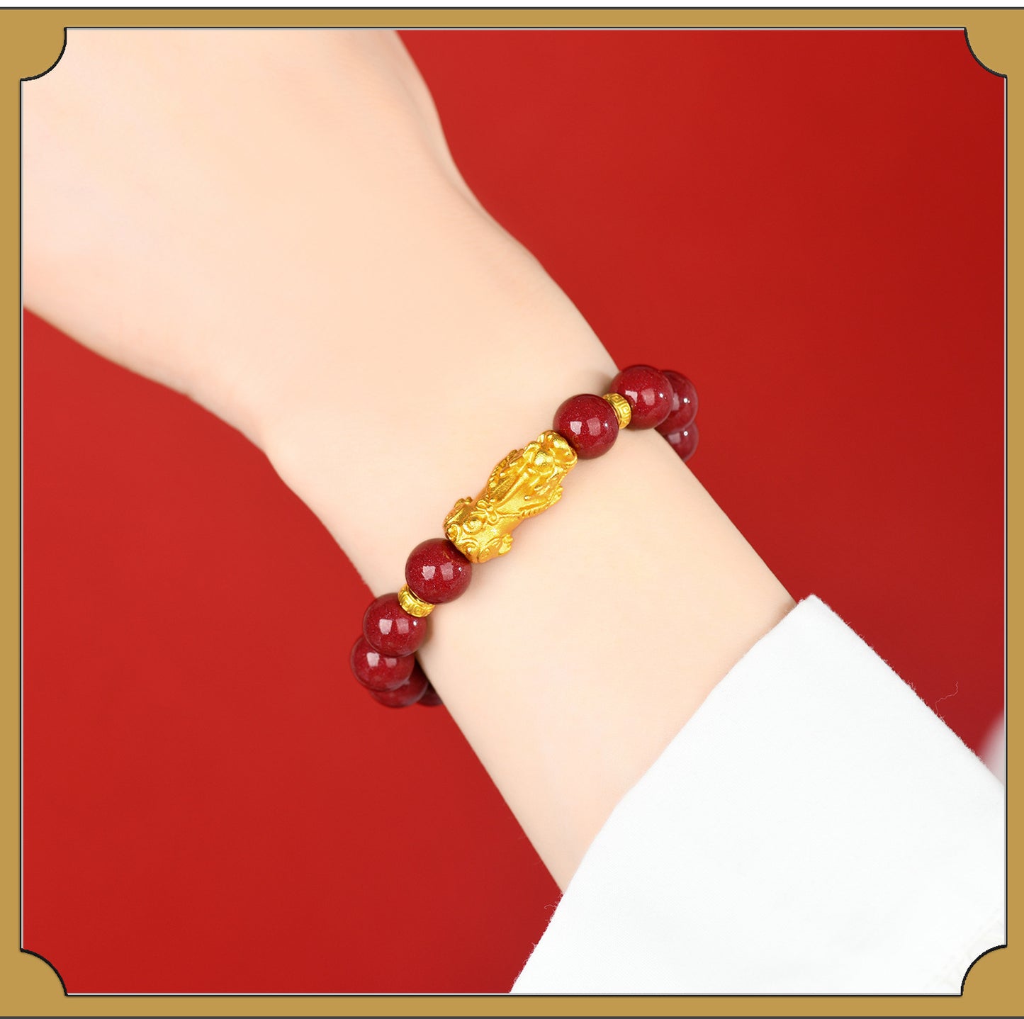 Natural Purple Gold Cinnabar Zodiac Pixiu Bracelet | Wealth Attraction & Protection Talisman