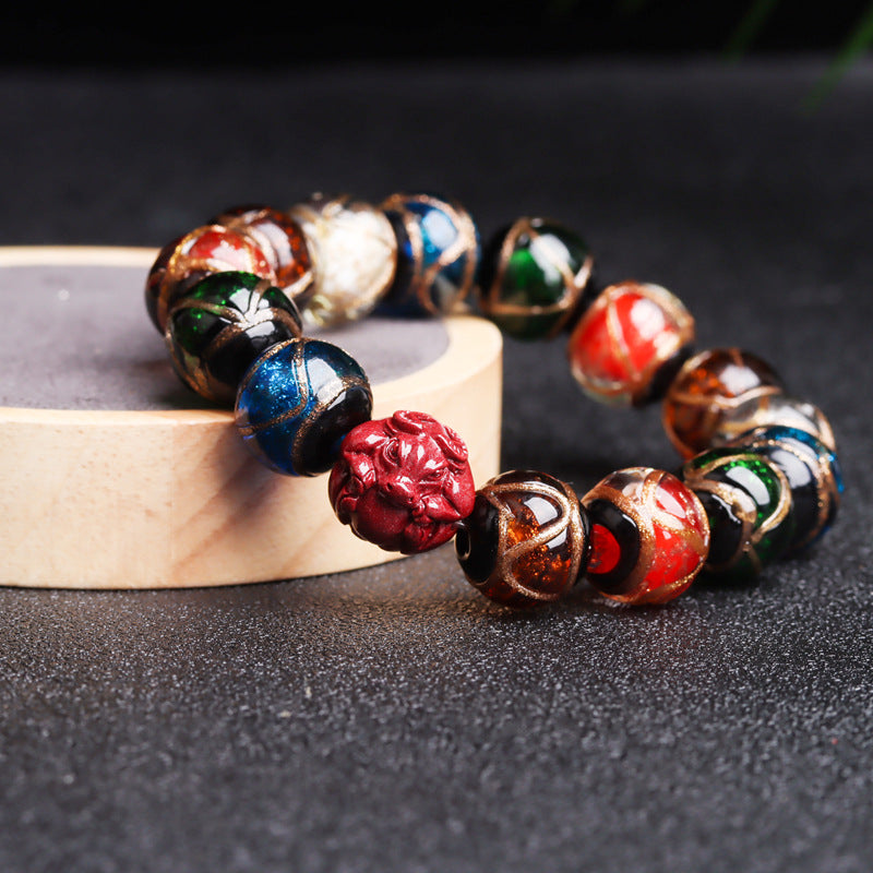 Tiger Year Incense Ash Glazed Bead Bracelet - Mystical Protection and Fortune Talisman