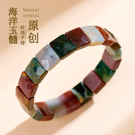 Natural Ocean Chalcedony Bracelet with Wangfu Stone - Wealth and Fortune Women's Spiritual Jewelry