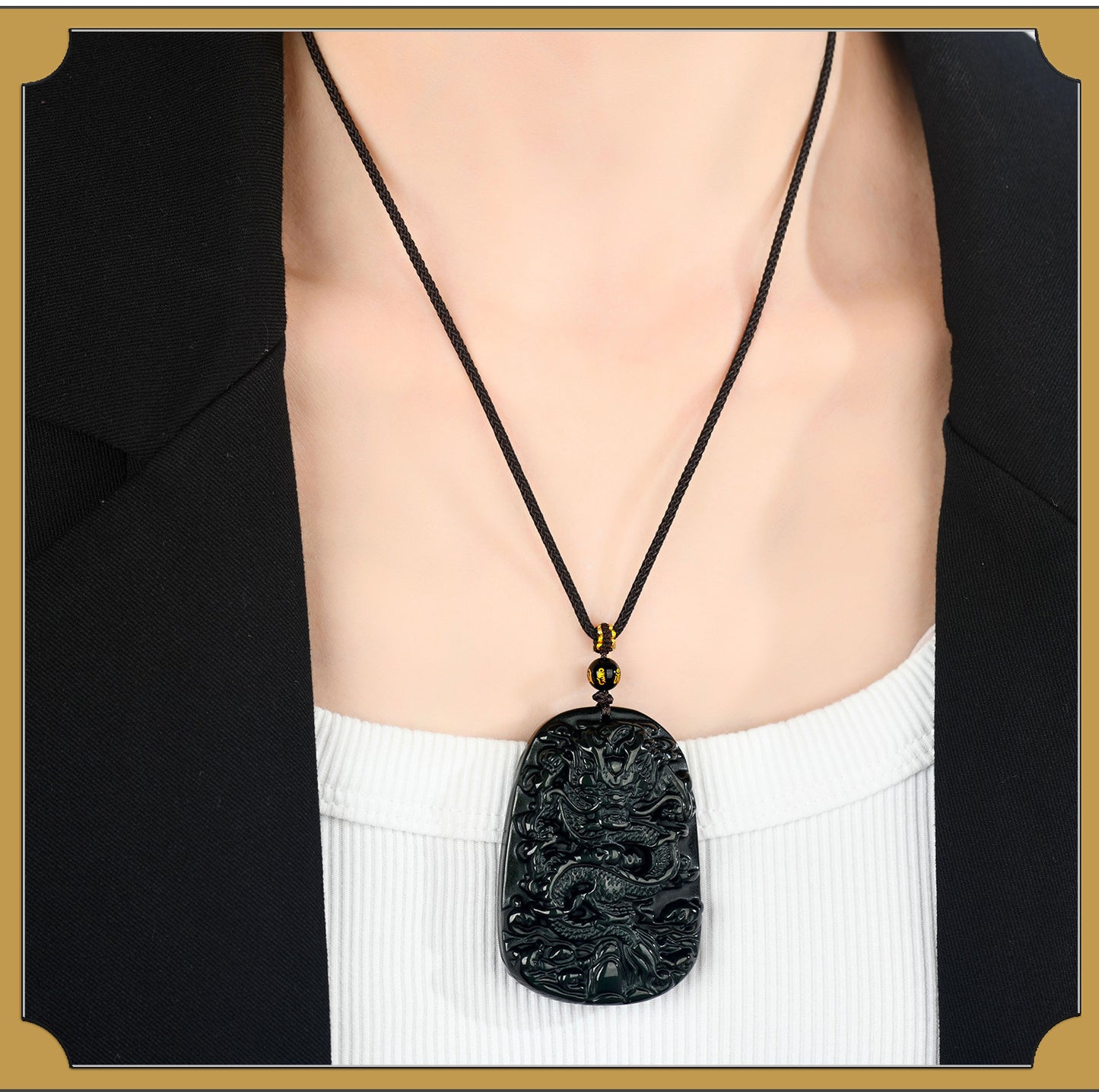 Natural Obsidian S Dragon Pendant - Zodiac Year Charm for Protection and Prosperity