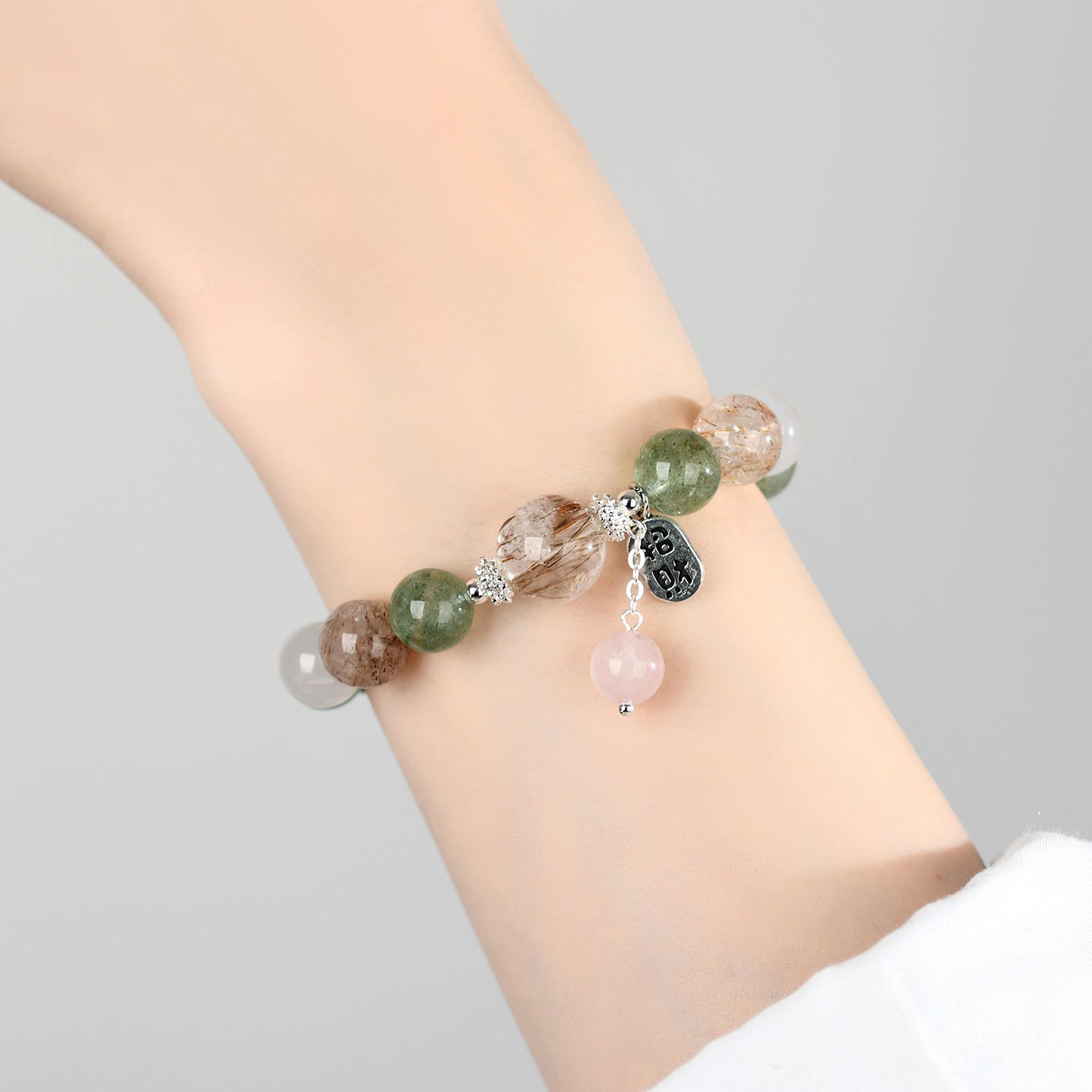 Natural Crystal Multi-Gem Bracelet with Black Gold and Green Stones for Women