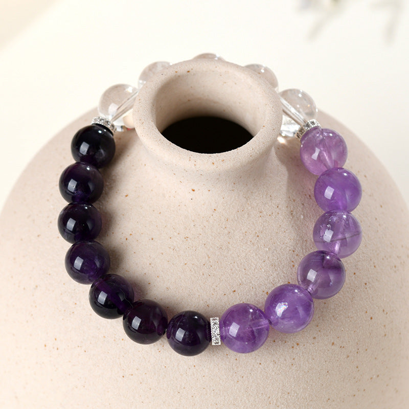 Natural Uruguay Amethyst & White Crystal Bracelet - Dreamy Purple Aura for Women