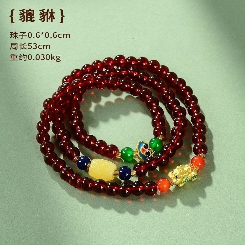 108Garnet Stone Bracelet Pure Color Tibetan Style Accessories Unisex Ethnic Style Jewelry Buddhist Beads