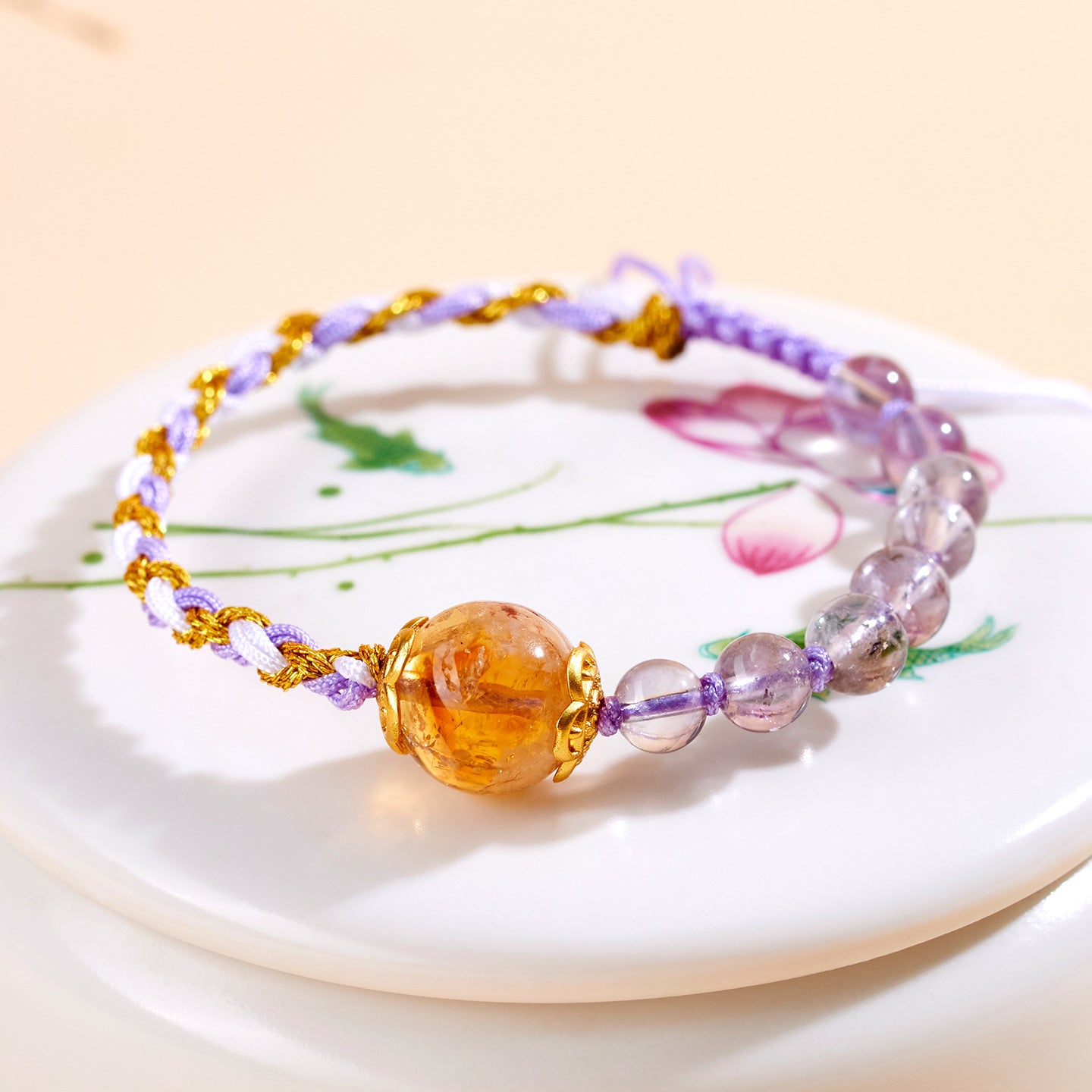 Natural Amethyst Citrine Handmade Braided Bracelet|Spiritual Energy & Romantic Charm for Women